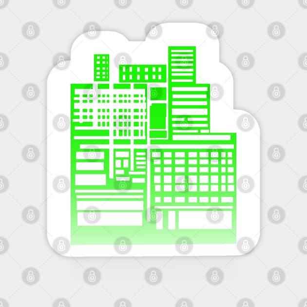 8-bit city Green Version T-Shirt Sticker by sketchbooksage